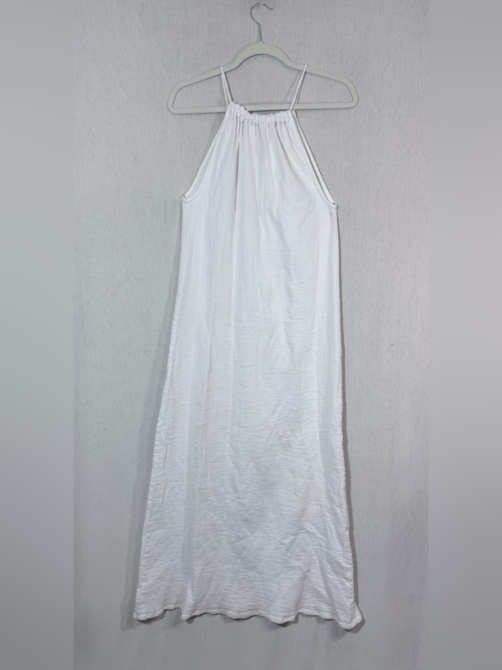 Blue island L White Halter Maxi Dress - Lightweight 100% cotton swim cover